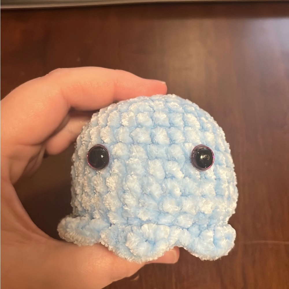 Amigurumi crocheted soft light blue baby octopus plush stuffed animal handmade
